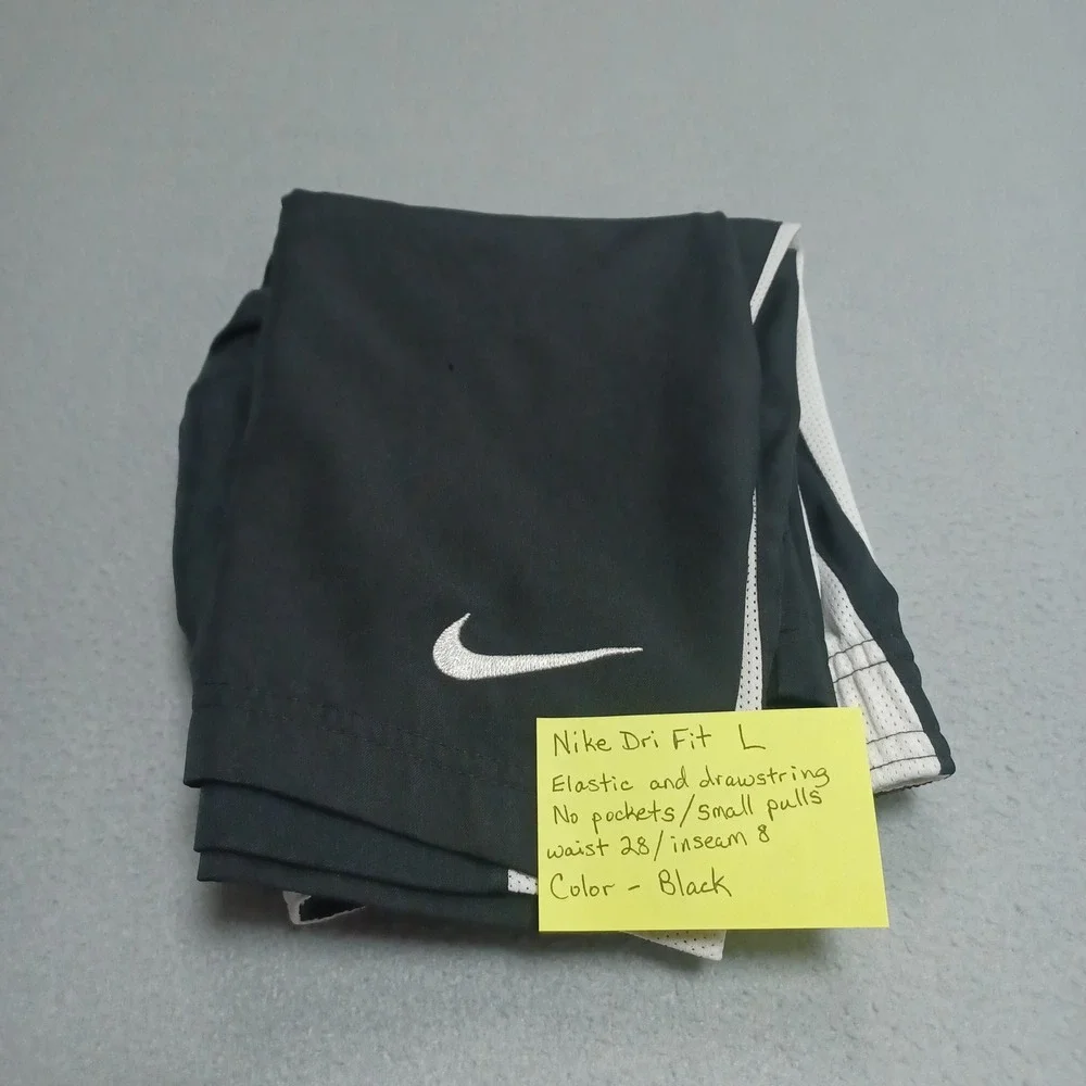Nike Shorts Boys L Black Dri-FIT Soccer Mesh Stripe Athletic Performance